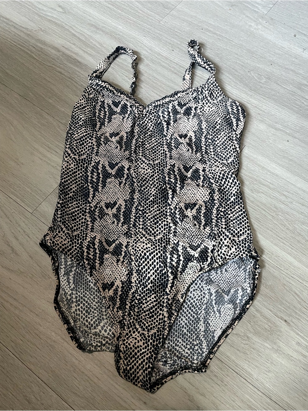 Snake-Print One-Piece Swimsuit in Black and Cream